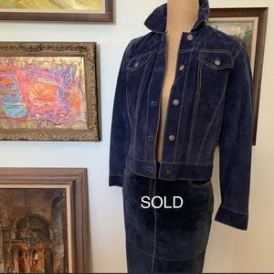 Isaac Mizrahi Navy Suede Jacket/Skirt Set Size S/4